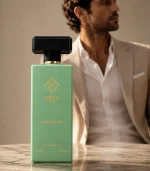 IMAGINATION PERFUMES product with model behind