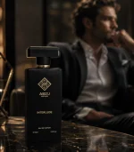 INTERLUDE ABZU PERFUMES Product lifestyle product with model behind