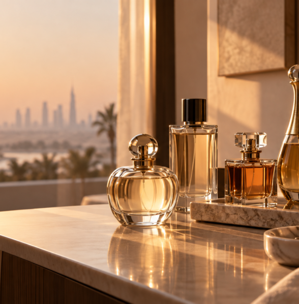 ABZU fragrance wardrobe editorial still life for day and evening scent choices