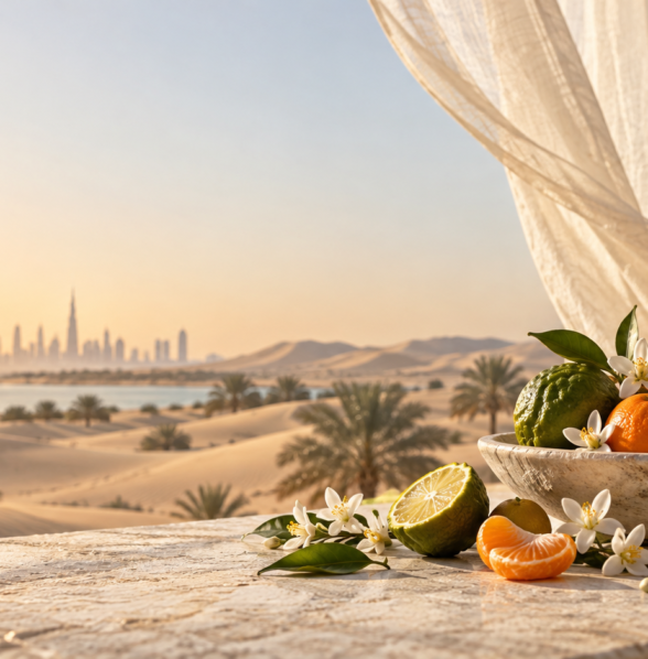 ABZU UAE weather fragrance editorial with citrus and neroli ingredients